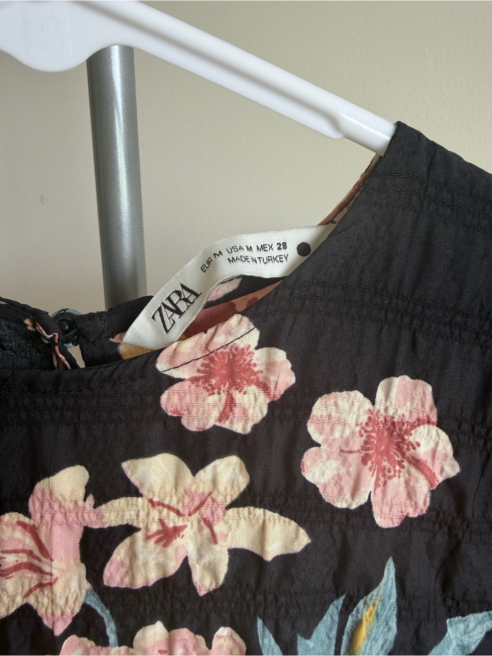 Zara Black Floral Dress with Pink and Cream Flowers - Picture 3 of 3